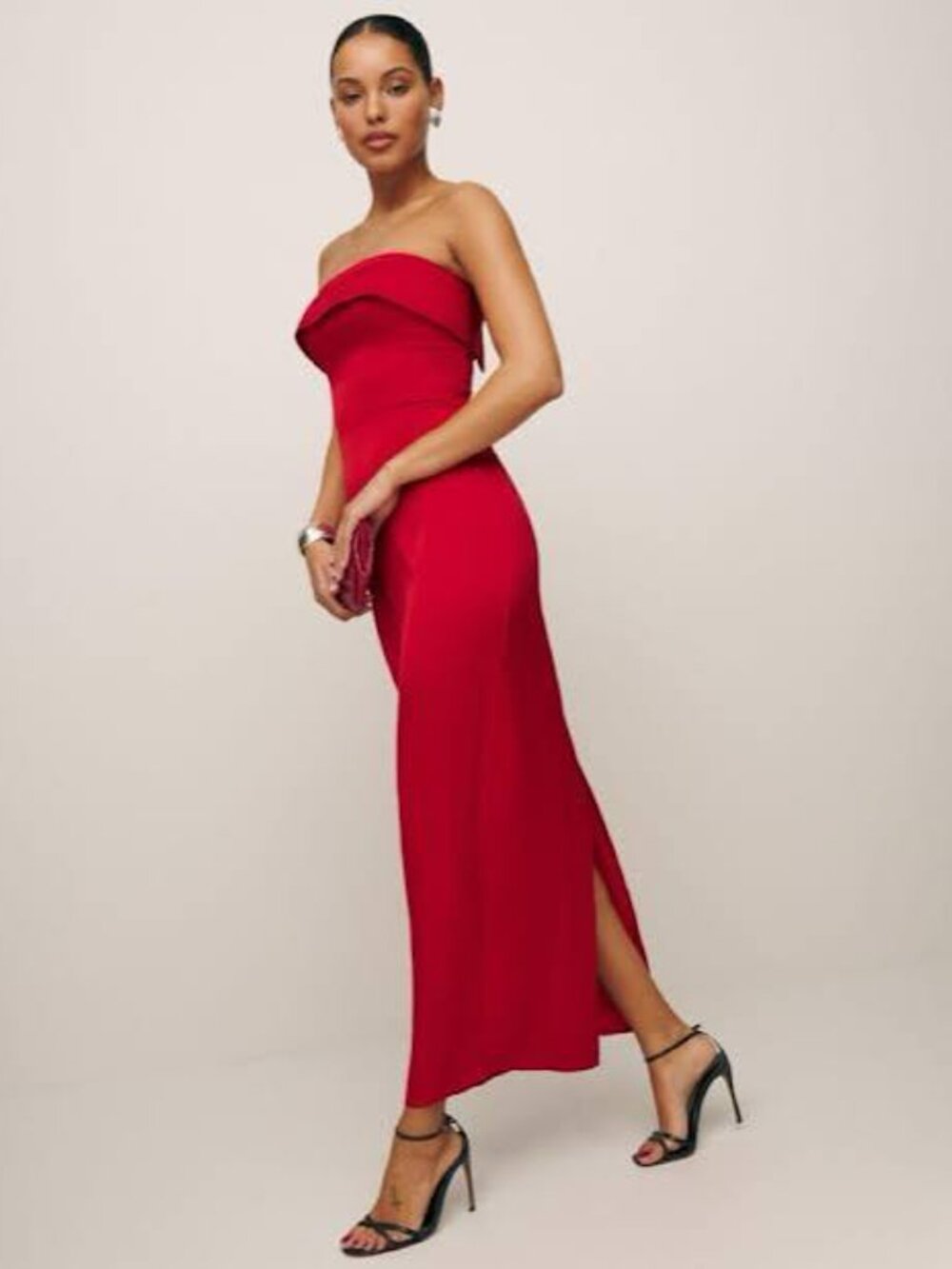 Reformation Red Johan Satin Midi Dress, size 6US/10UK/10AUS